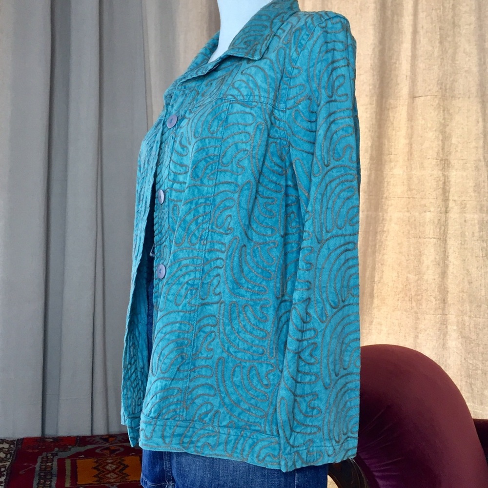 Turquoise Embroidered Jacket - Picture 2 of 5